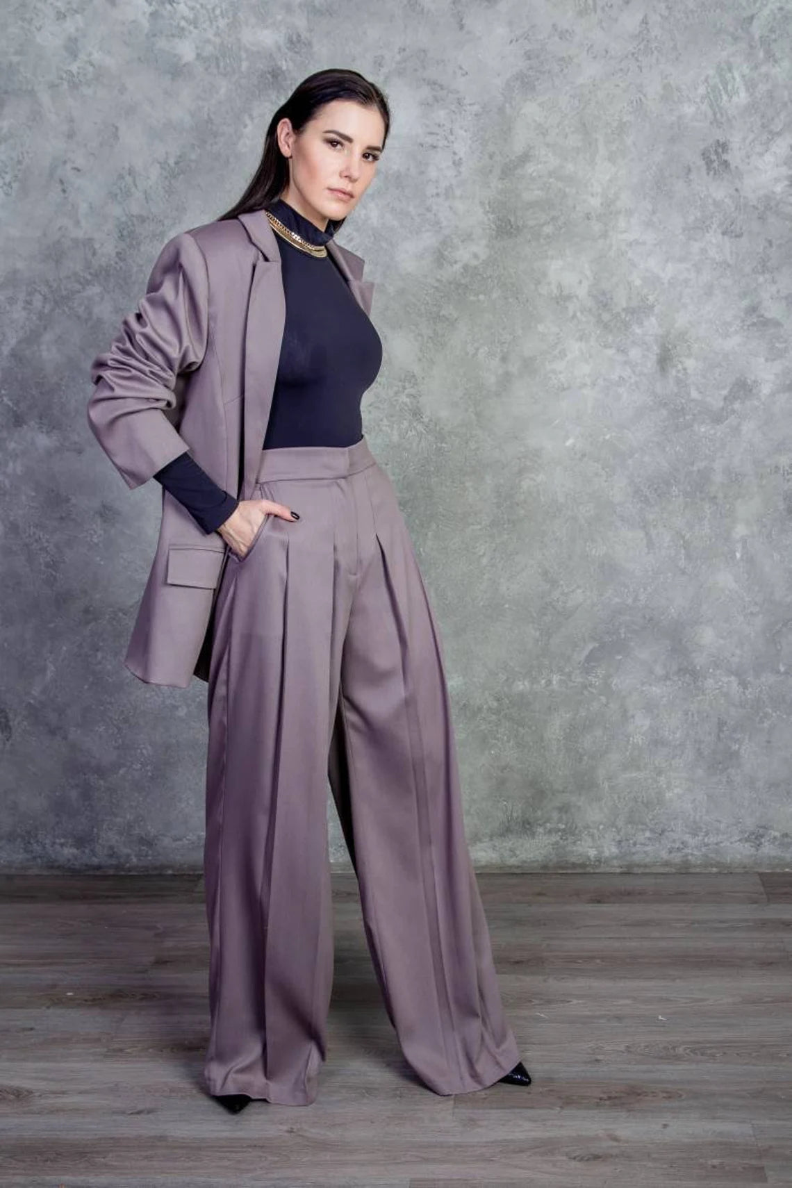 Ladies Trouser Suit Long Jacket | Maharani Designer Boutique